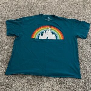 Disney Blue Tee with Rainbow Castle Graphic